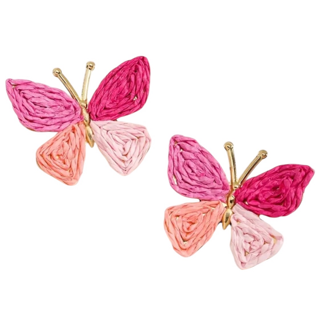 Pink Butterfly Raffia Stud Earrings 20$